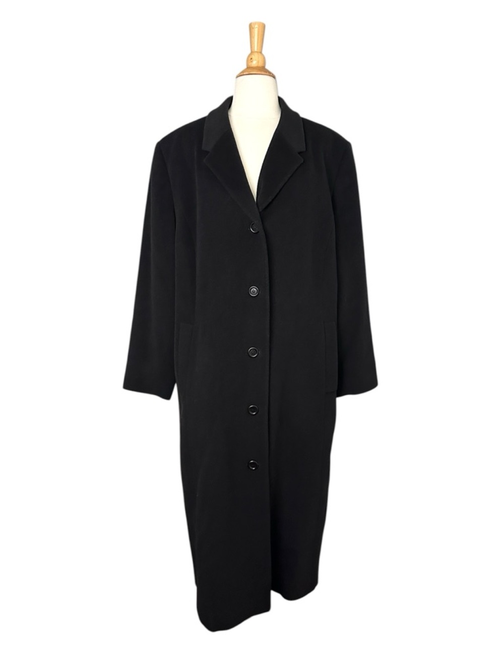 L.L.Bean Wool Cashmere Overcoat Black Long Minimalist Classic Quiet Luxury 2X - Picture 3 of 15